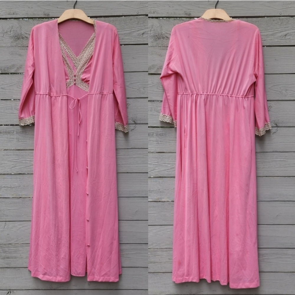 Vintage 60s 70s Vanity Fair Slip Dress Nightgown Robe Set